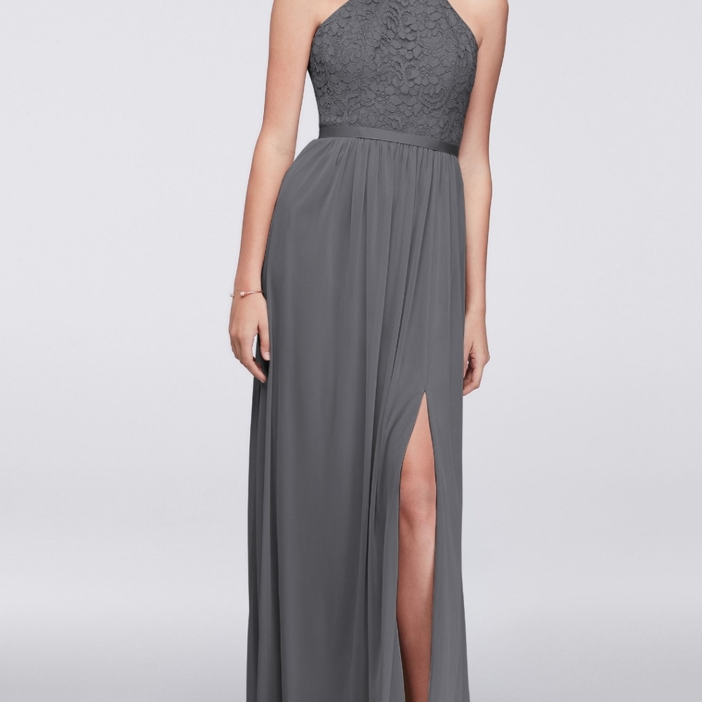 Open back long dress with mesh skirt